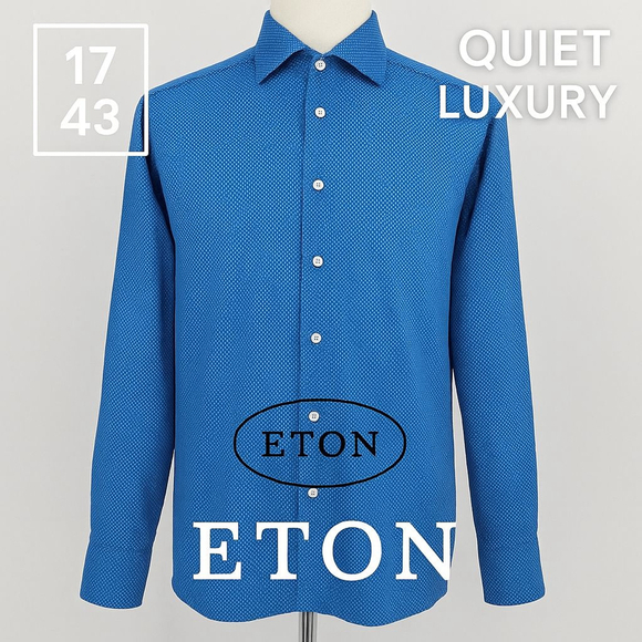 Eton Other - ETON Shirt 17 43 Blue Micro Dot Floral Men’s Cotton Dress Shirt Quiet Luxury